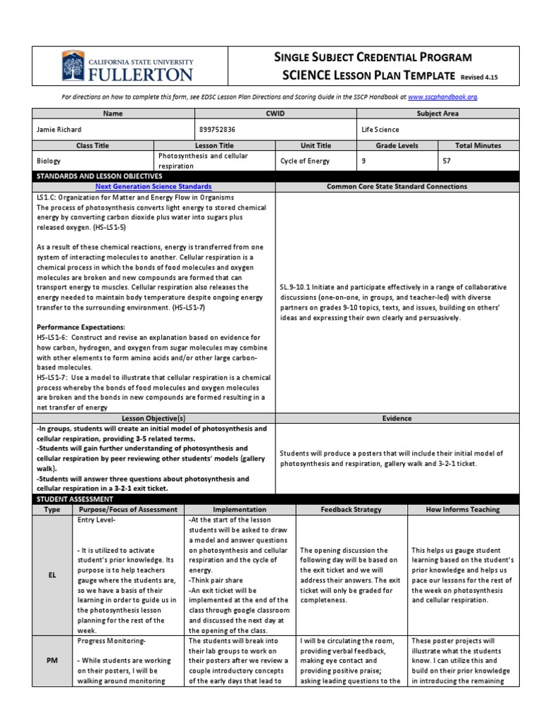 Crosswalk Lesson Plan 1 Jamie | PDF | Oxygen | Educational Assessment