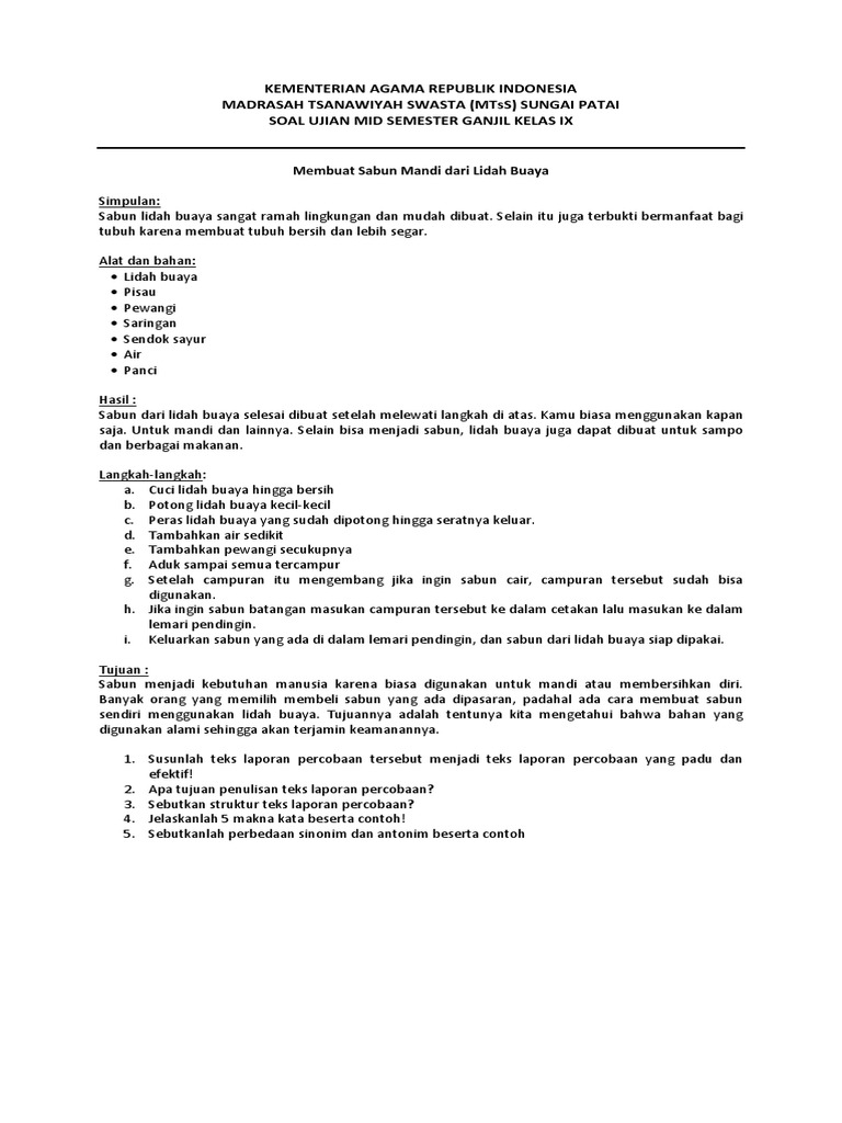 Soal Mid Kls 9