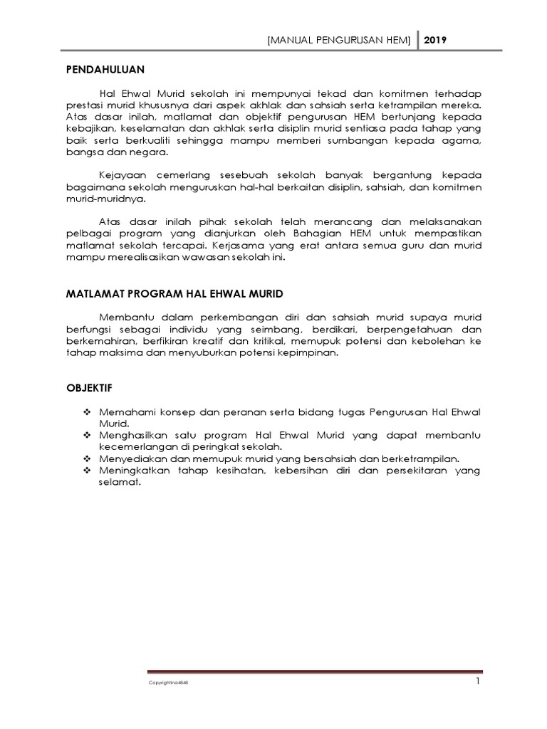 Manual Pengurusan Hem Skmj 2019 A Pdf