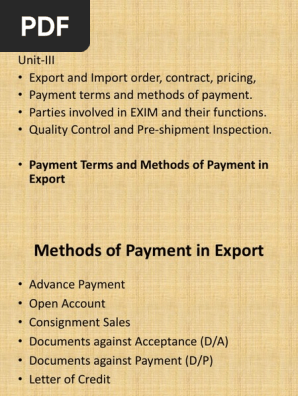 Methods of Payment in Export