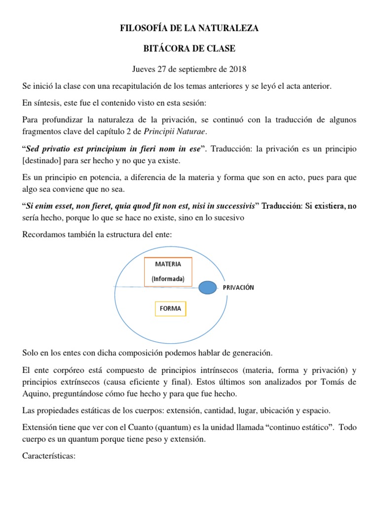 Filosofia De La Naturaleza Bitacora De Clase Materia Informada