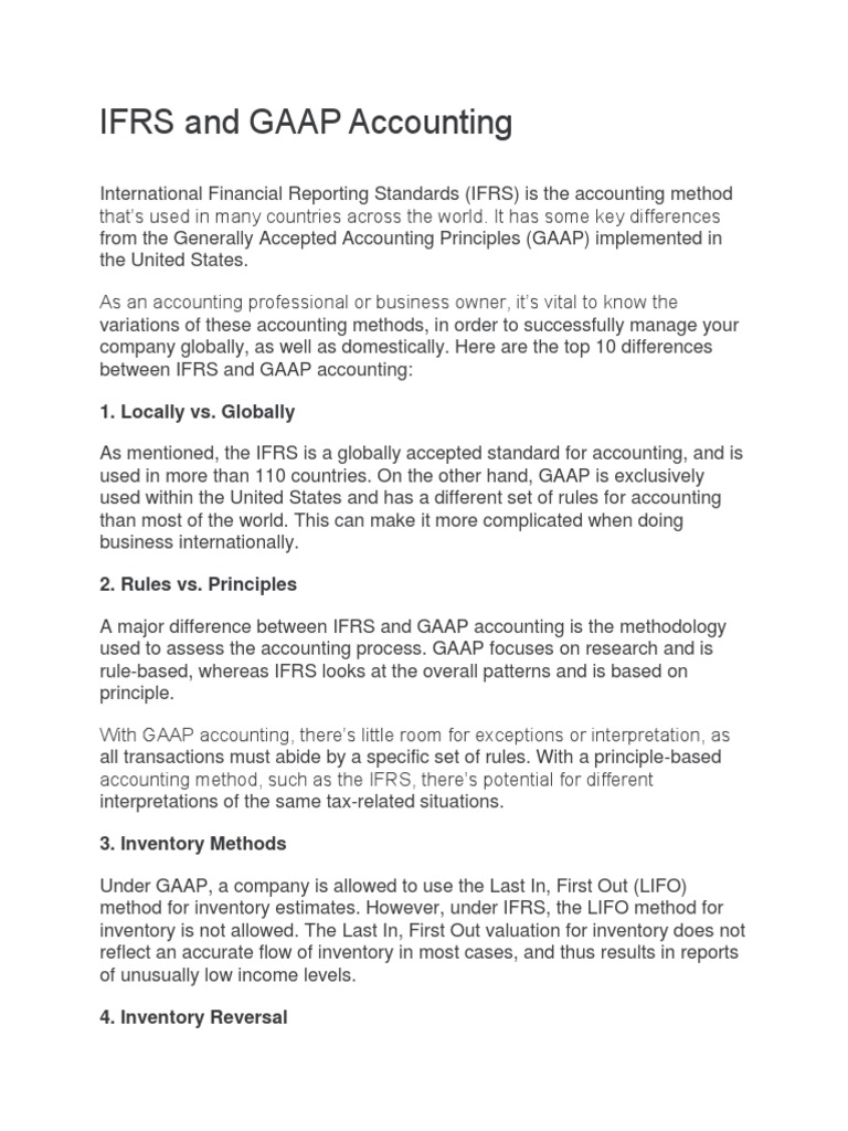 Key Differences Between IFRS and GAAP | PDF | International Financial ...