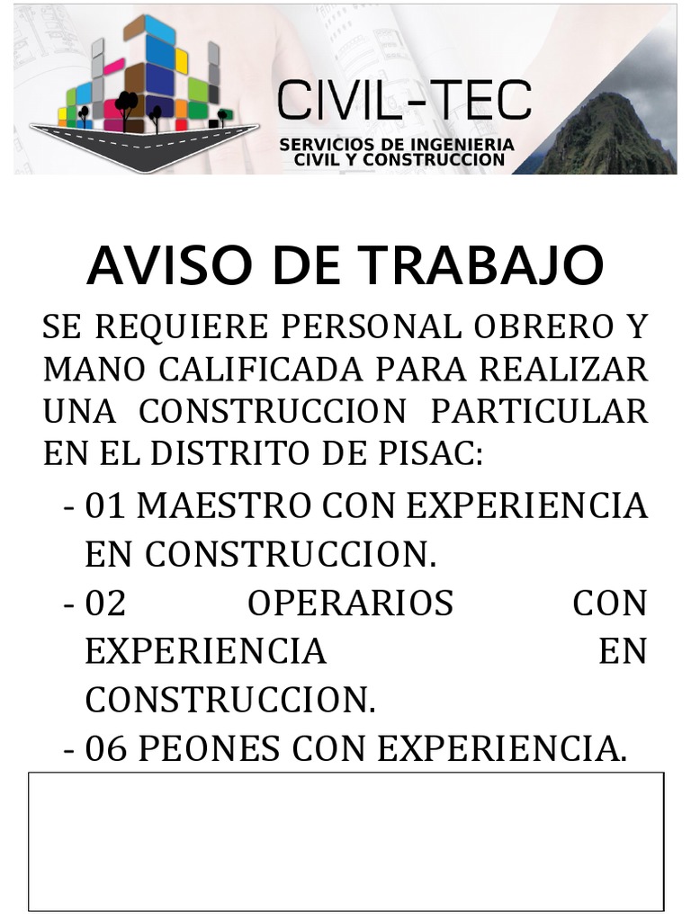 Aviso de Trabajo PDF