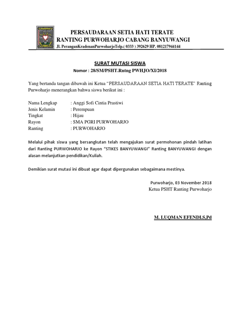 28 Surat Mutasi Siswa