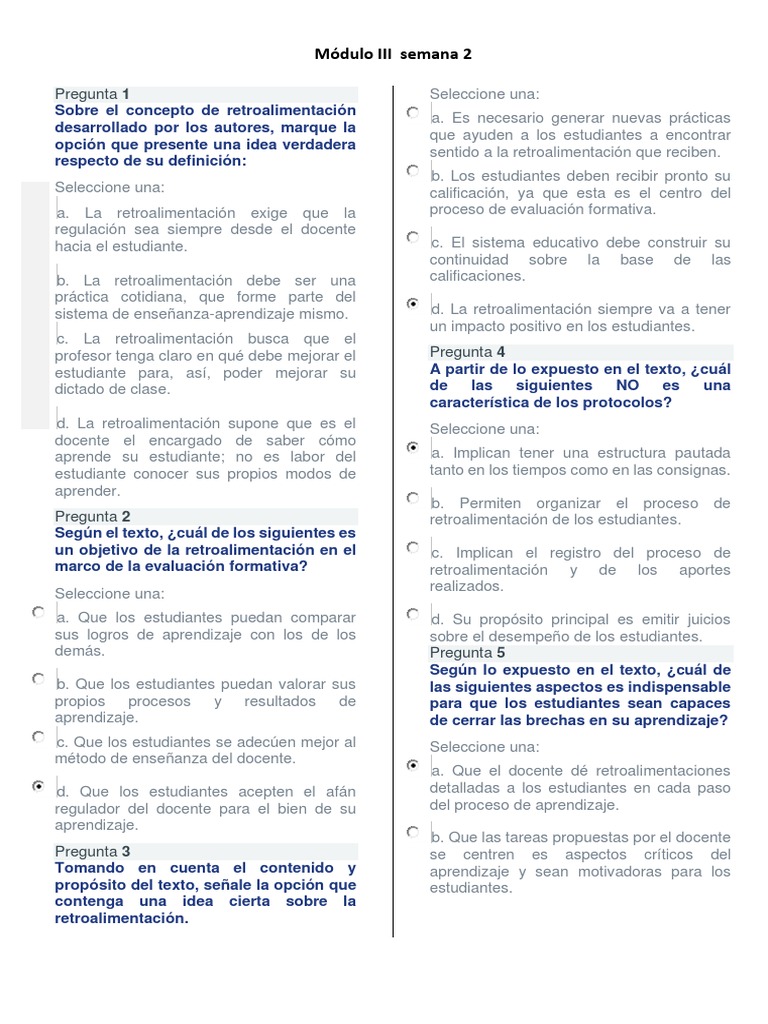 Modulo Iii Semana 2 Pdf Evaluación Realimentación