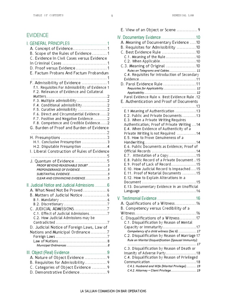 Understanding Evidence in Remedial Law | PDF | Evidence | Burden Of ...