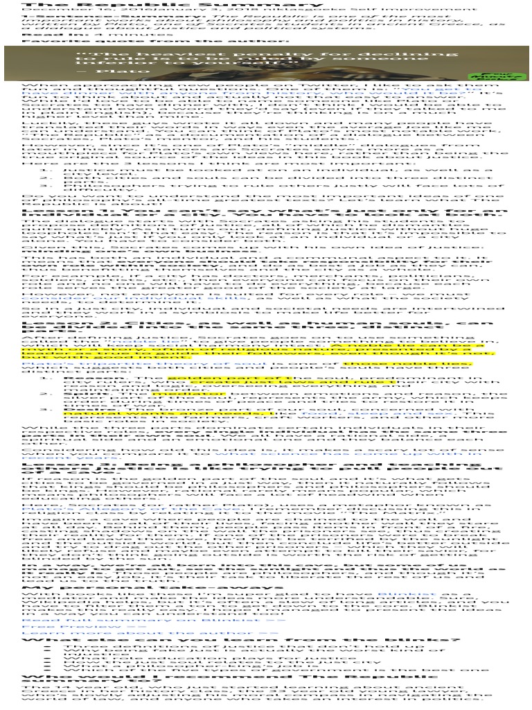 Republic Summary | PDF | Plato | Socrates