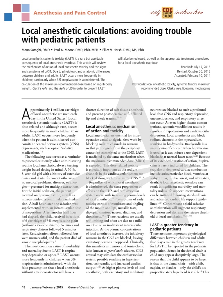 Local Anesthetic Calculations in Pediatric PDF Anesthesia Opioid