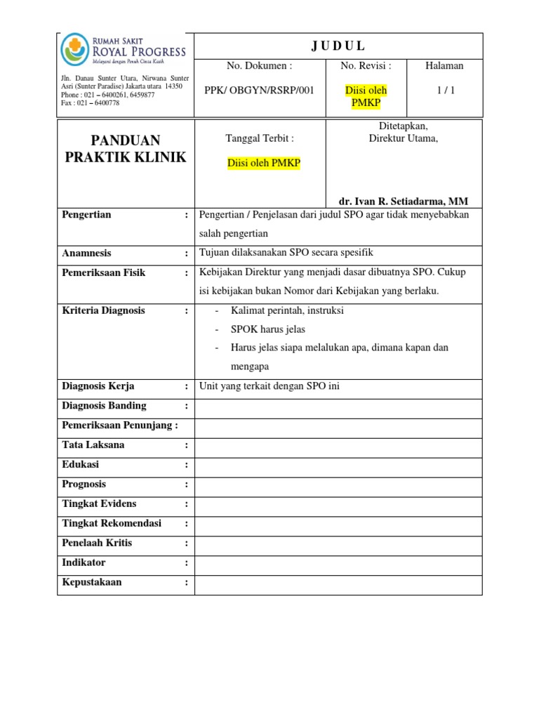 Panduan Format PPK Klinik OBGYN | PDF