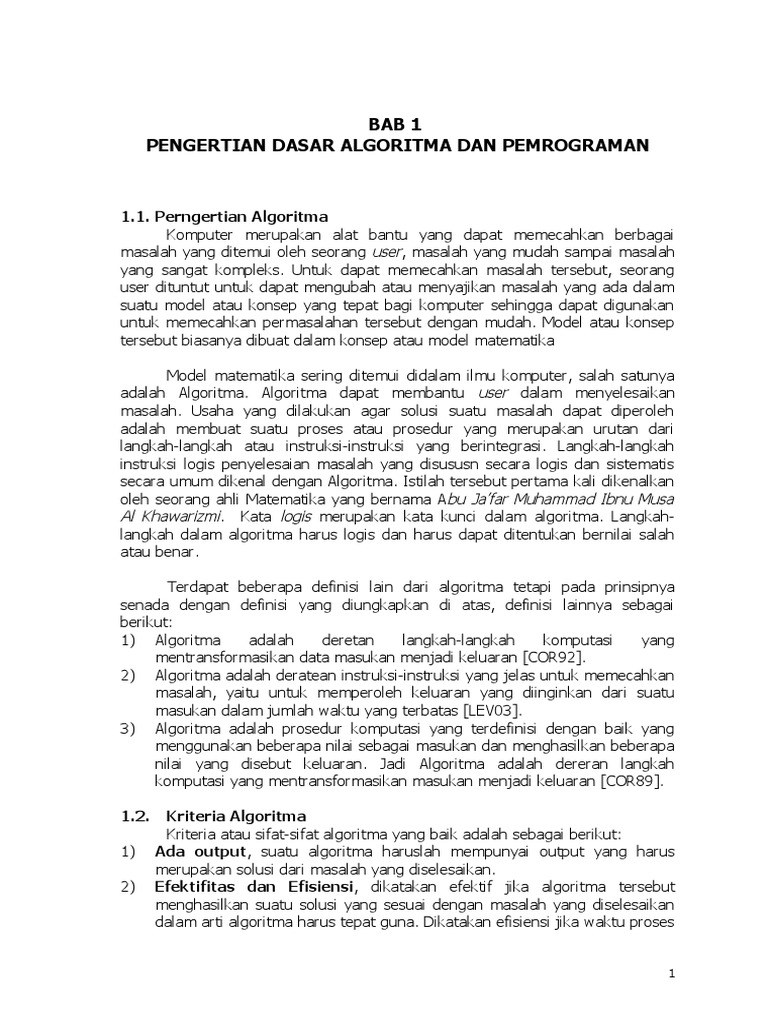 Bab 1 Pengertian Dasar Algoritma Dan Program | PDF | Metode & Bahan ...