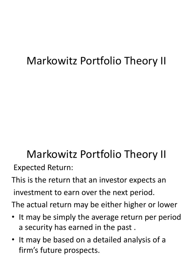 Markowitz Portfolio Theory II | PDF | Modern Portfolio Theory | Variance