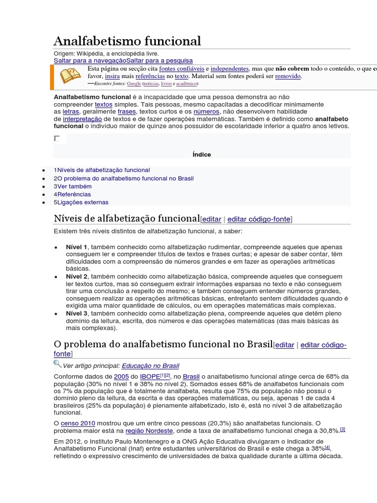 Analfabetismo Funcional Pdf Alfabetização Modificação Comportamental
