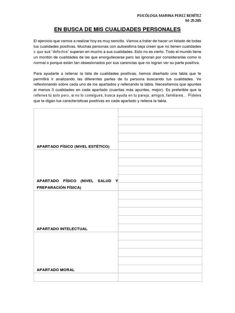 En Busca De Mis Cualidades Personales Pdf Autoestima Conceptos