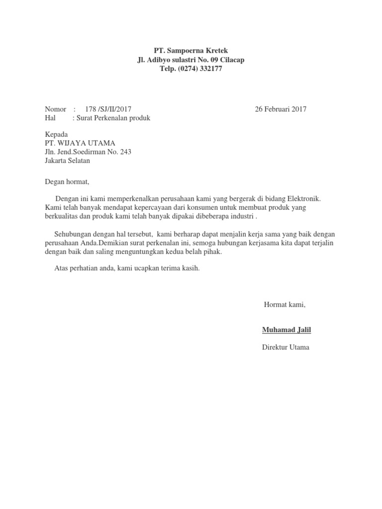 Contoh Surat Masuk Perusahaan