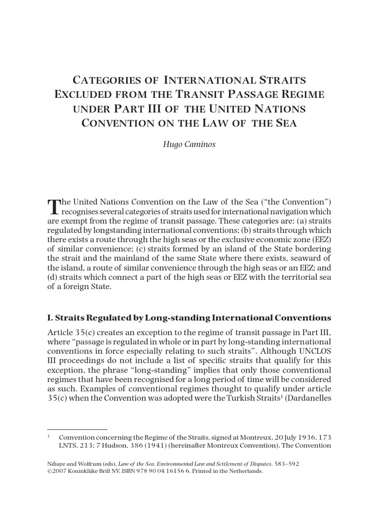 Categories of International Straits Excluded From The Transit Passage ...