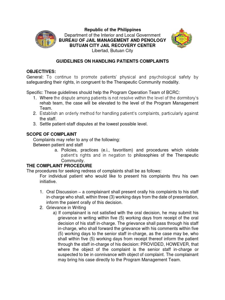 Guidelines On Handling Patients Complaints PDF Virtue Public Sphere