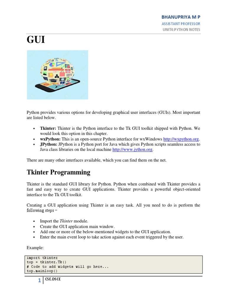 Gui (Tkinter) Notes | Graphical User Interfaces | Human–Computer ...