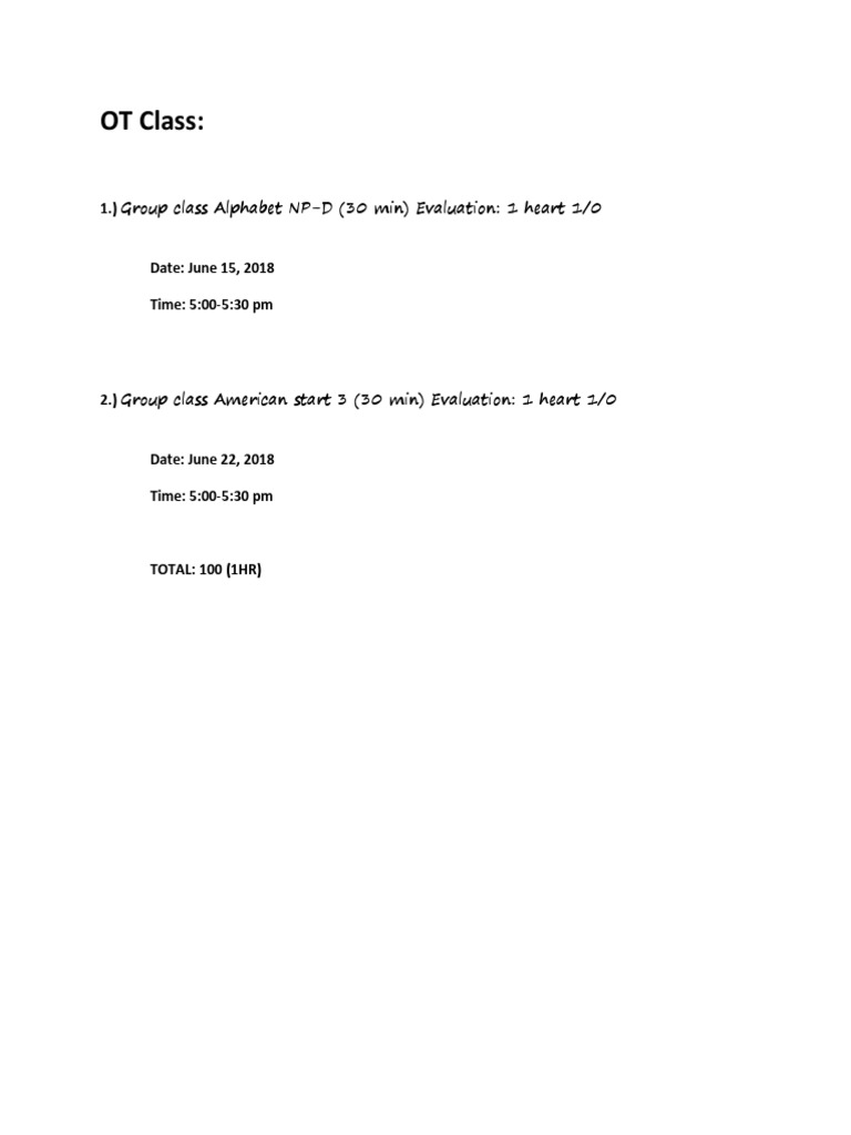 Ot class 1 group class alphabet np d 30 min evaluation 1 heart 1