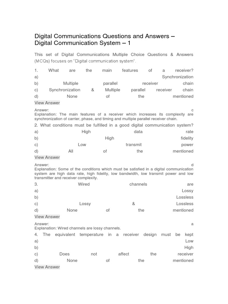 Digital Communications Questions and Answers - Digital Communication ...