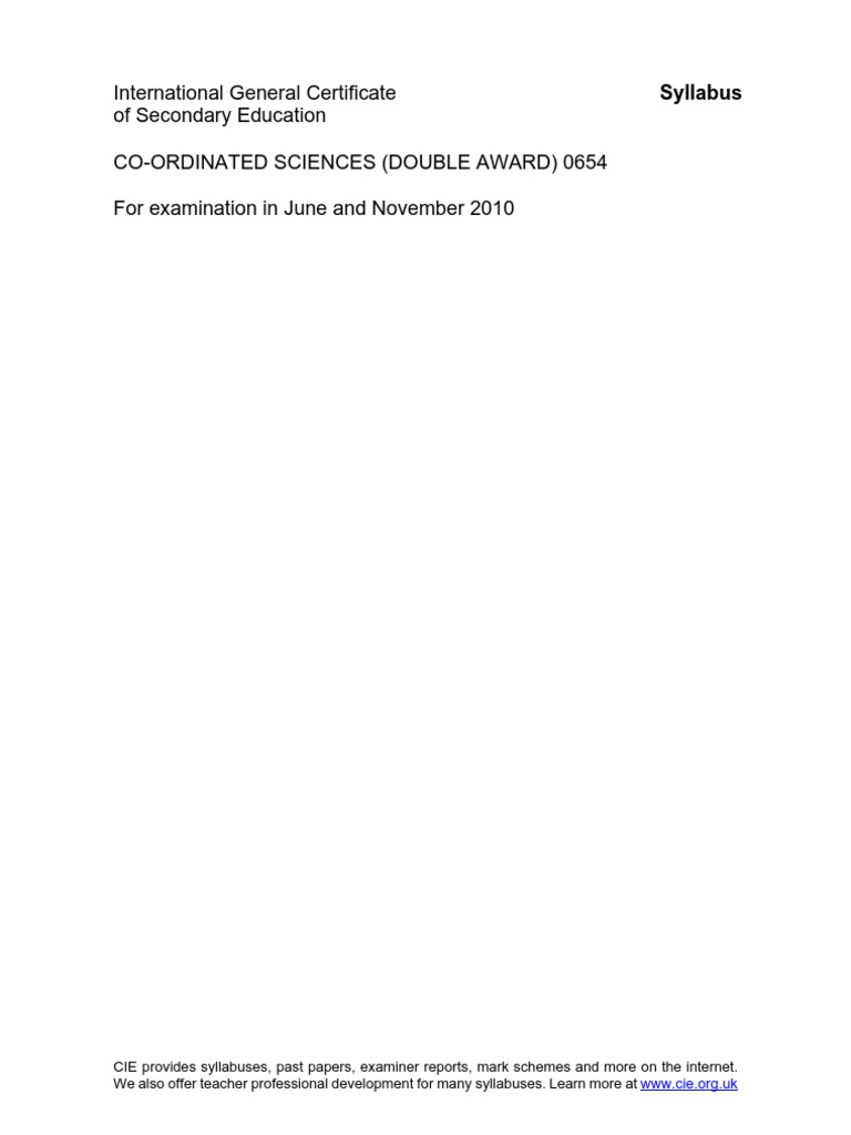 IGCSE Co-ordinated Sciences Syllabus 0654 | PDF | Photosynthesis | Science
