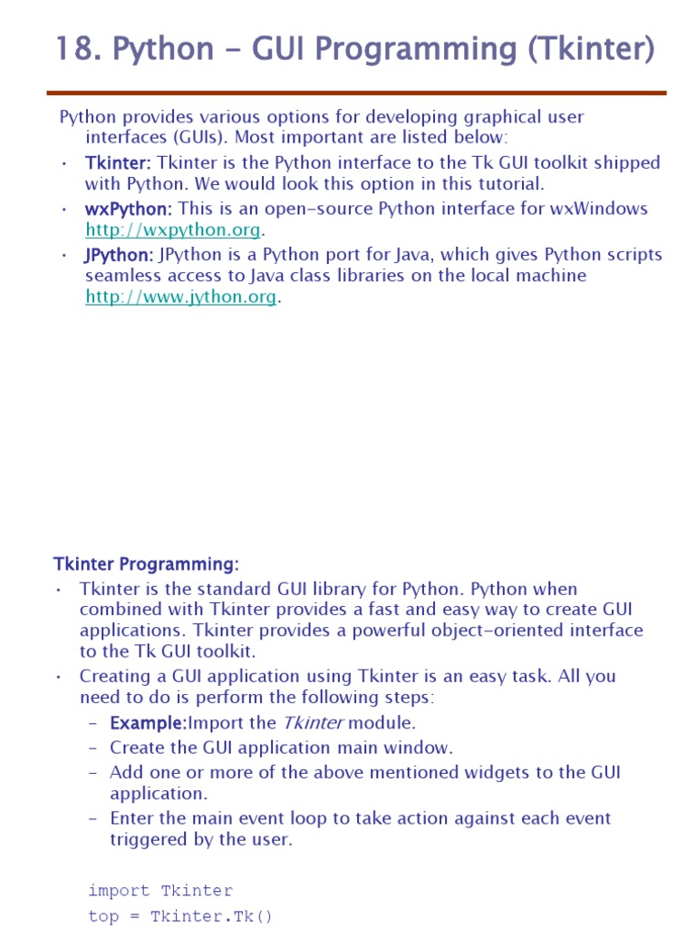 Python - GUI Programming (Tkinter) | PDF | Graphical User Interfaces ...