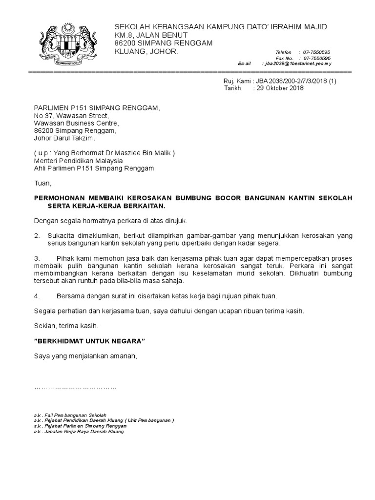 Contoh Surat Rayuan Bantuan Baik Pulih Rumah