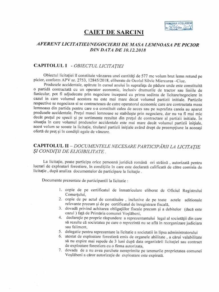 Caiet De Sarcini Licitatie Material Lemnos