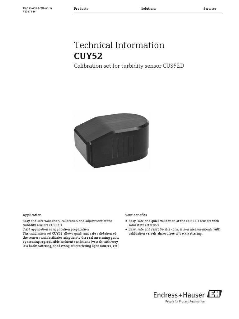 Technical Information CUY52 Calibration Set For Turbidity Sensor