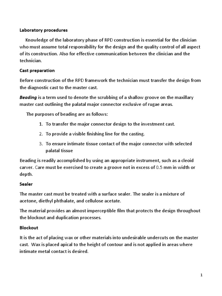 Laboratory Procedures Casting Of Different Materials And Fitting The