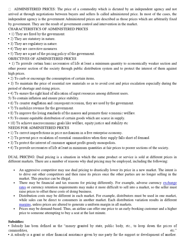 Administered Prices PDF Subsidy Mergers And Acquisitions