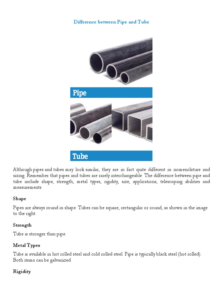 Pipe Vs Tube PDF Pipe (Fluid Conveyance) Materials