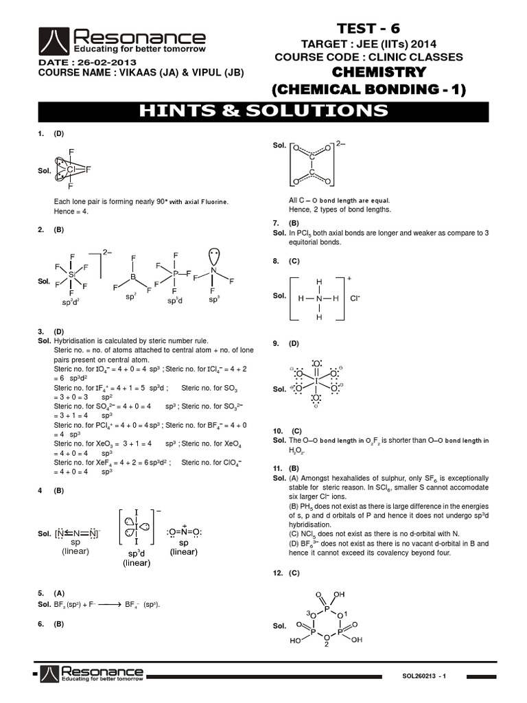 Clinic Class Test 6 C E Sol PDF | PDF