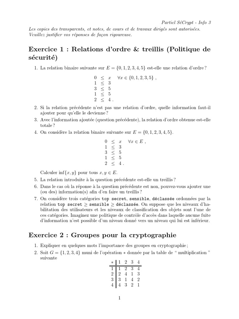 Partiel Sécurité et Cryptographie | PDF | Groupe (Mathématiques) | Cryptage