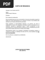 Modelo de Carta de Renuncia Sin Preaviso