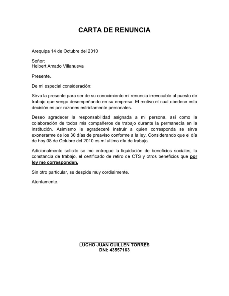 Carta De Renuncia