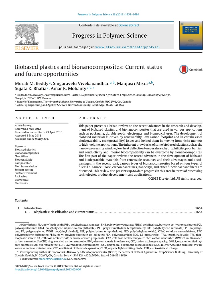 Biobased Plastics and Bionanocomposites Current Status | PDF | Polymers ...