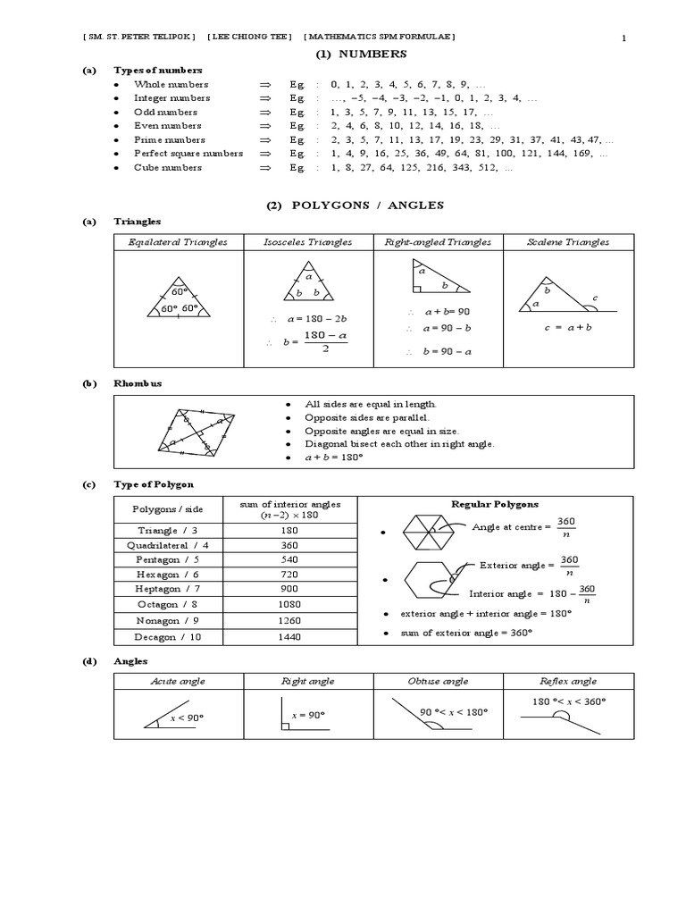 Mathematics SPM Formulae Guide | PDF | Area | Volume