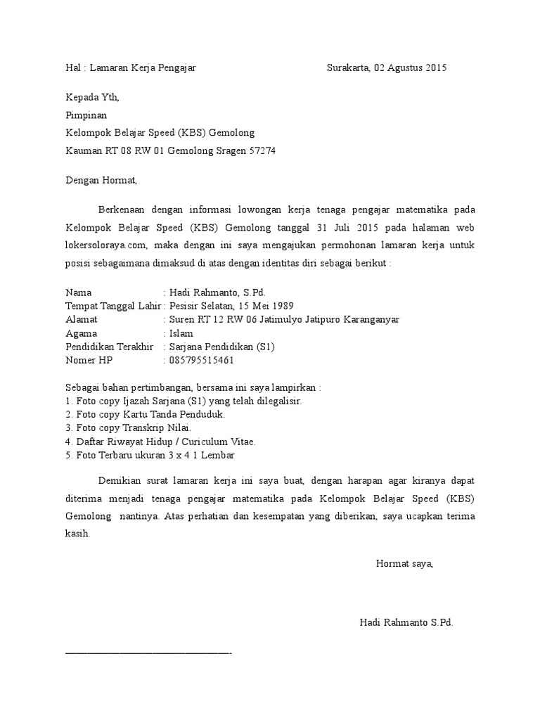 Download 95+ Contoh Surat Surat Lamaran Kerja Jadi Guru Terbaru Gratis