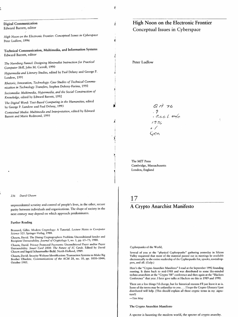 A Crypto Anarchist Manifesto | PDF