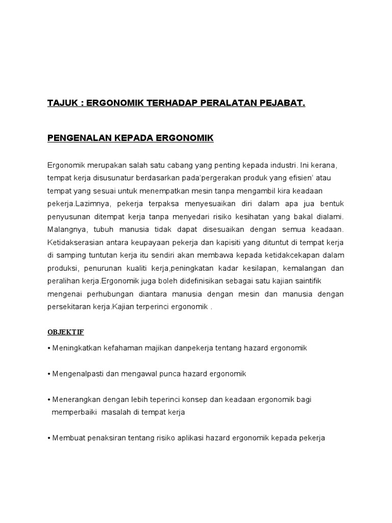 Pengenalan Kepada Ergonomik