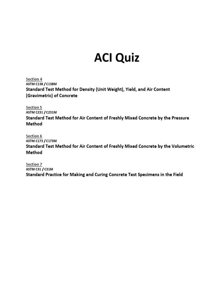 Concrete Testing Standards Quiz | PDF