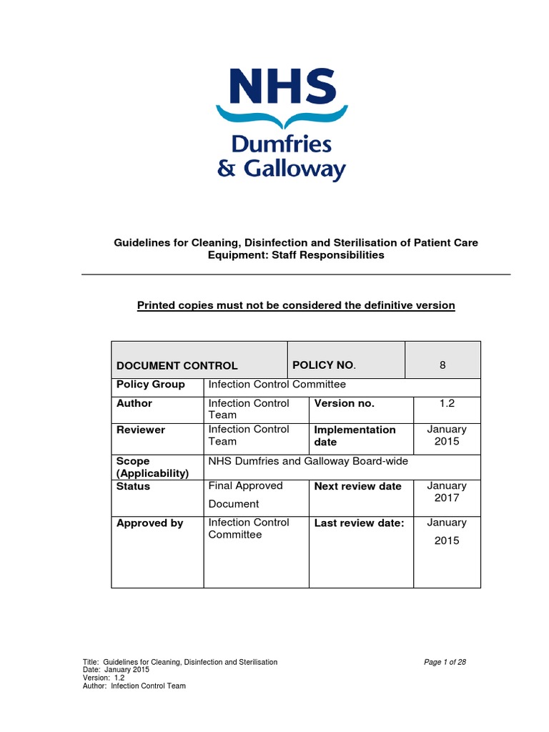 Guidelines for Cleaning Disinfection and Sterilisation of Patient Care