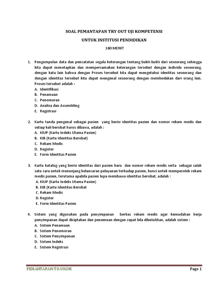 Soal Pemantapan Rekam Medik 2019 Pdf