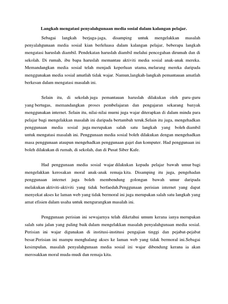 Atie Langkah Mengatasi Penyalahgunaan Media Sosial Dalam Kalangan Pelajar