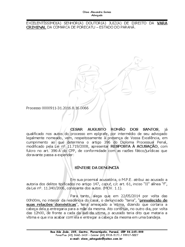 Defesa Preliminar - Cesar Romao - Prescrição | PDF | Estatuto de ...