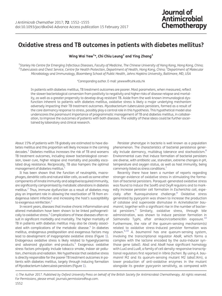 Oxidative Stress and TB Outcomes in Patients With Diabetes Mellitus ...
