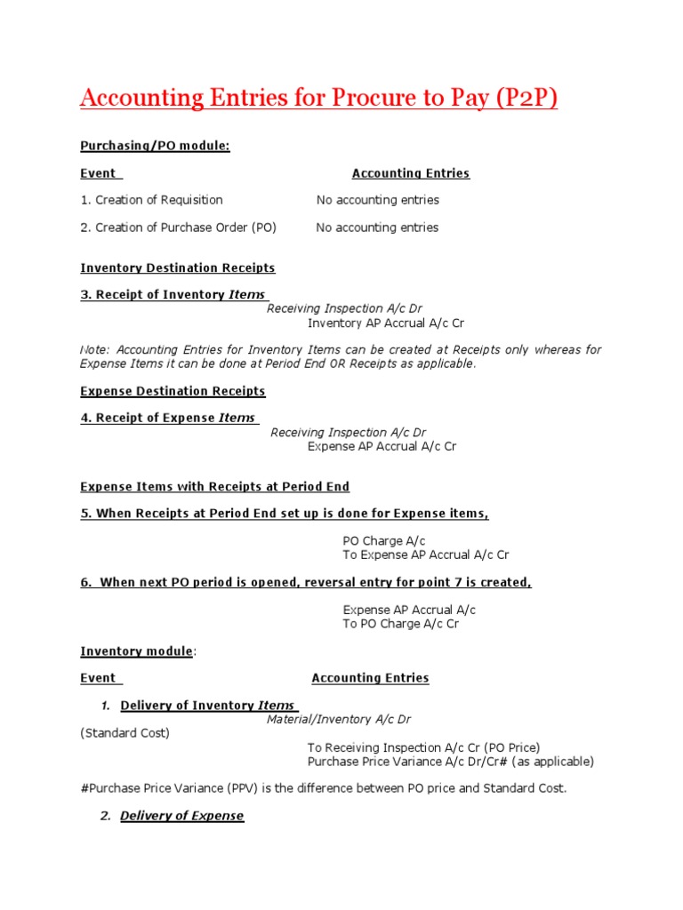 Accounting Entries For Procure To Pay | PDF | Accrual | Receipt