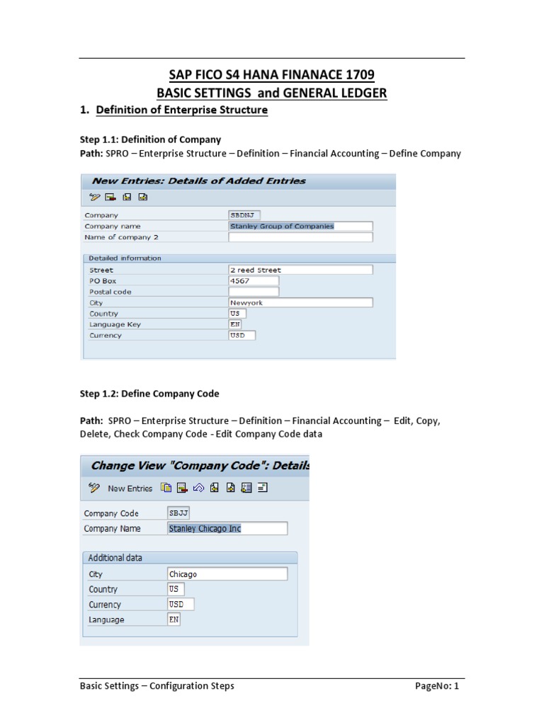 Sap Fico S4 Hana Finanace 1709 Basic Settings and General Ledger PDF