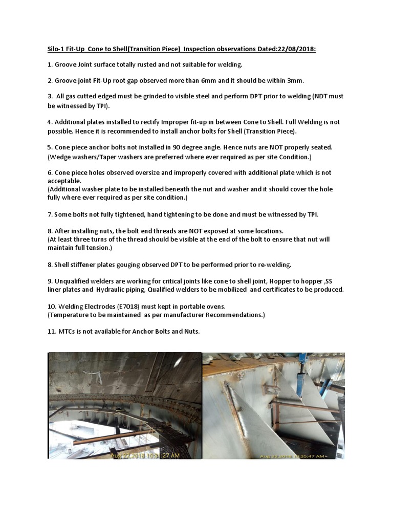 Silo-1 Fit-Up Inspection Report | PDF | Business