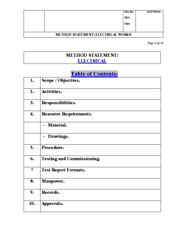 Electrical Works Method Statement | PDF | Electrical Wiring | Switch